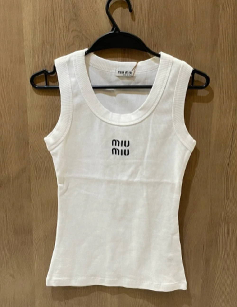 Miu Miu White Ribbed Logo Tank Top